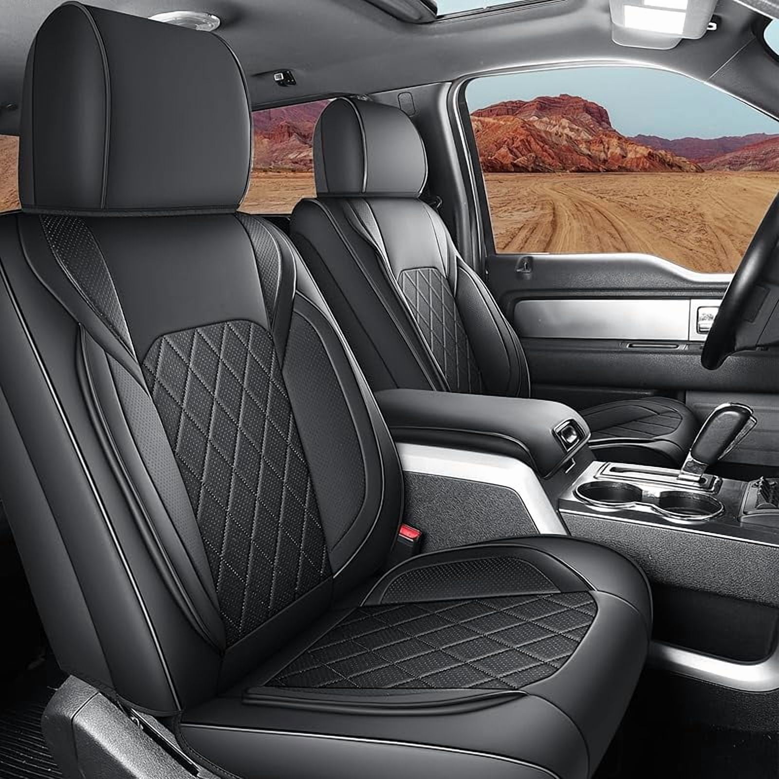 Seat Covers for 2009-2025 Ford F150 SuperCrew & 2017-2025 F250/F350/F450 Super Duty Crew Cab Pickup XL XLT Lariat King Ranch | Custom-Fit Front Seat Covers(Beige)