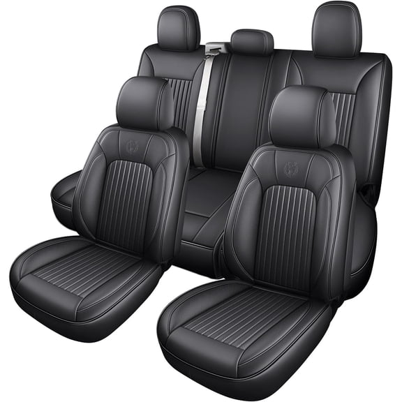 Seat Covers Custom Fit 2009-2026 F150 Crew Cab and 2017-2026 F250 F350 F450 Super Duty Pick-up , Automotive Cushion Cover with Leather(Black)