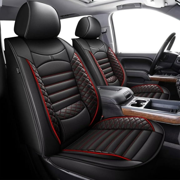 Seat Covers Custom Fit for 2019-2024 2025 Chevrolet Chevy Silverado GMC Sierra 1500 2500HD 3500HD Trail Boss Z71 Crew Double Extended Cab Leather Truck Car Seat Covers Full Set (Red Line)