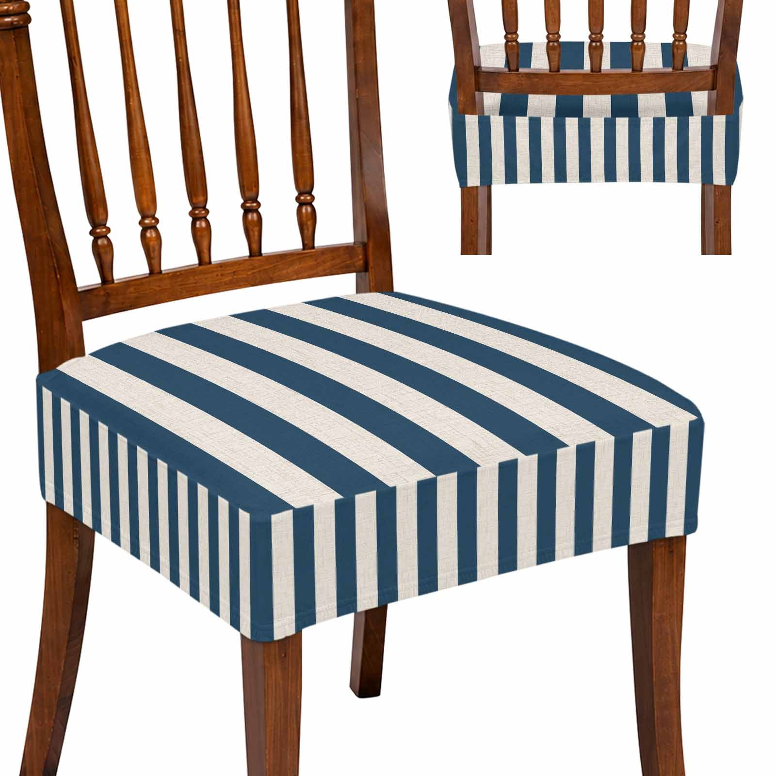 Seat Covers for Dining Room Chairs Set of 10, Navy Blue Vintage Striped ...