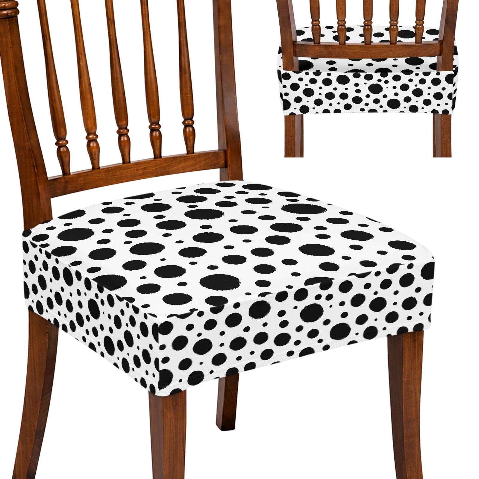 Seat Covers for Dining Room Chairs Set of 2, Black Polka Dot Washable ...