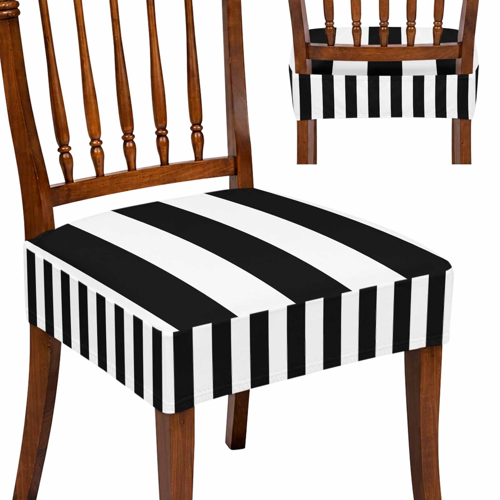 Seat Covers for Dining Room Chairs Set of 6, Black Striped Washable ...