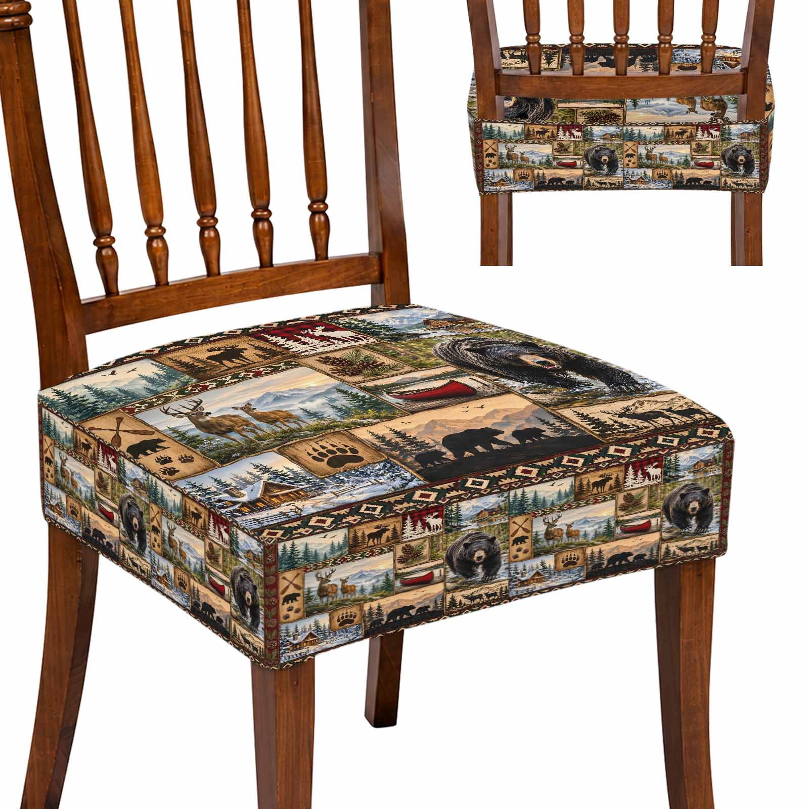Seat Covers for Dining Room Chairs Set of 8, Bear Cabin Checked ...