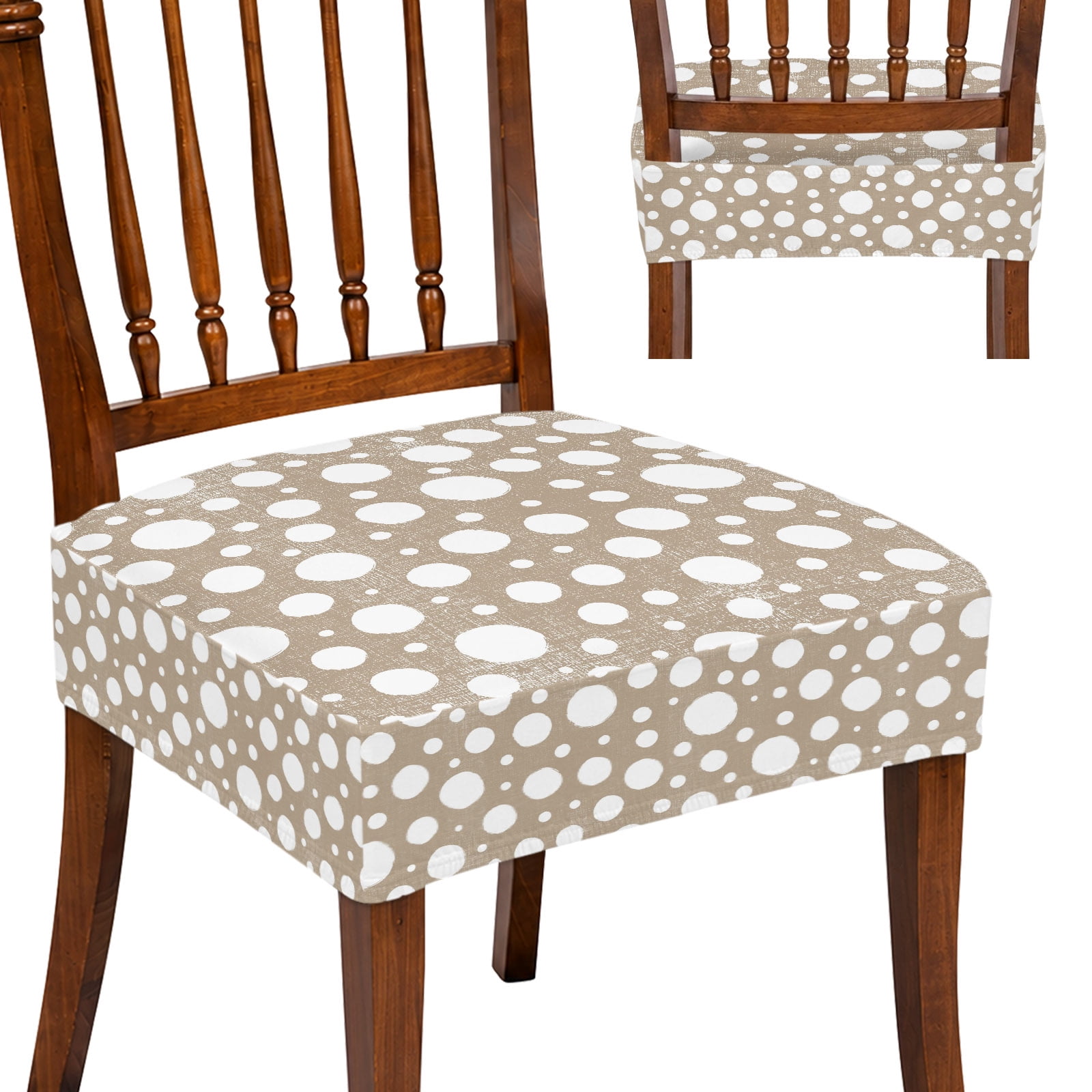 Seat Covers for Dining Room Chairs Set of 8, Brown White Polka Dot ...