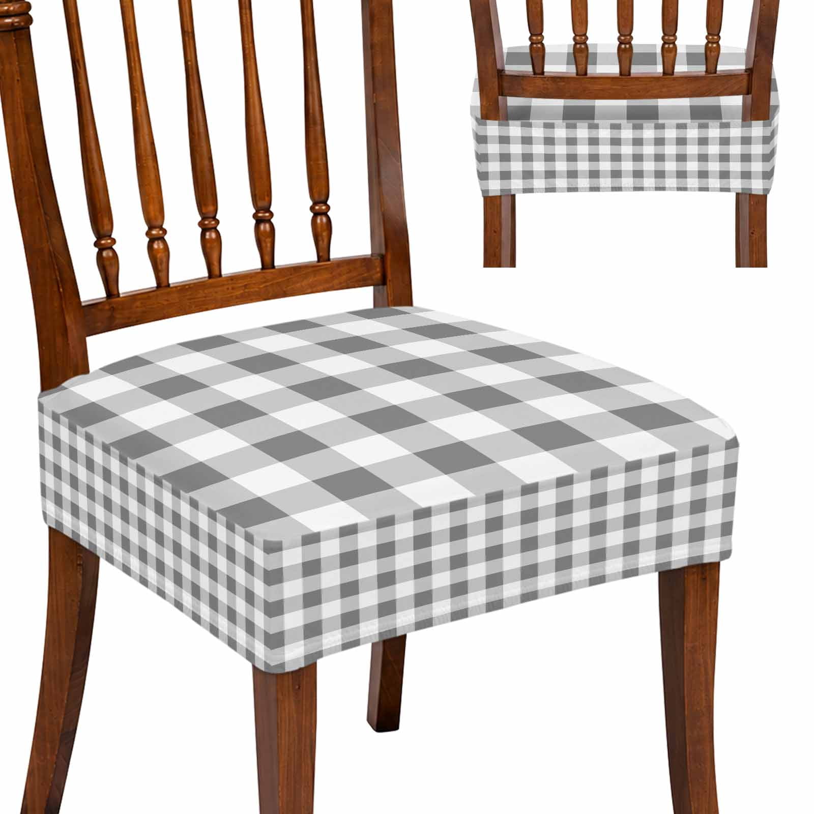 Seat Covers for Dining Room Chairs Set of 8, Grey Checked Washable ...