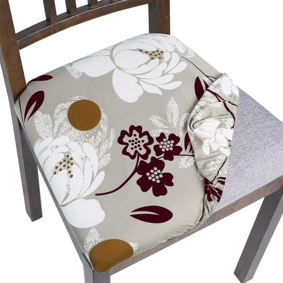 Seat Covers for Dining Room Chairs Stretch Printed Chair Seat Covers Set of 6, Removable Washable Upholstered Chair Seat Protector Cushion Slipcovers for Kitchen, Office