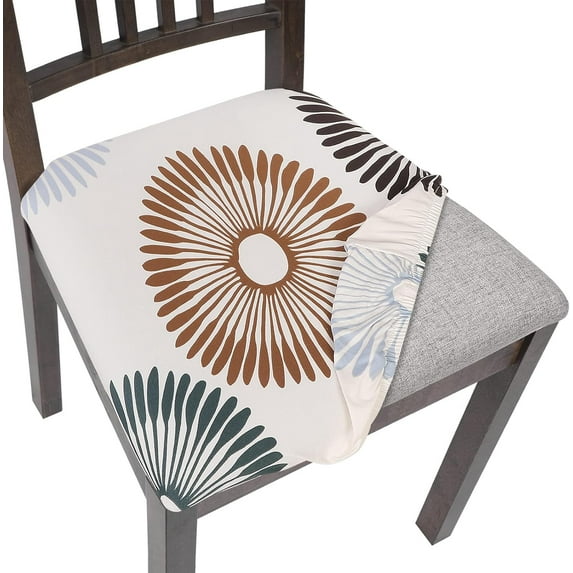 Seat Covers for Dining Room Chairs Stretch Printed Chair Seat Covers Set of 6, Removable Washable Upholstered Chair Seat Protector Cushion Slipcovers for Kitchen, Office(Circular Pattern)