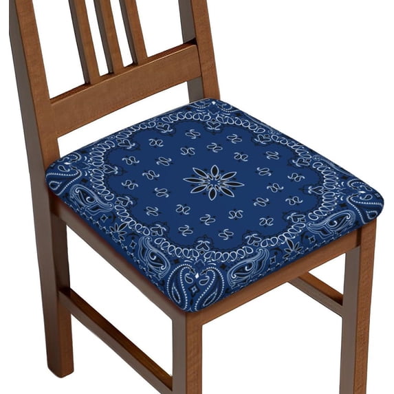 Seat Covers for Dining Room Chairsset of Set of 4, Blue Paisley Scarf Black Classic Abstract Artistic Stretch Chair Seat Covers Cushion Slipcovers for Kitchen Office