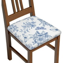 Seat Covers for Dining Room Chairsset of Set of 4, Blue White Floral Butterfly Flower French Stretch Chair Seat Covers Cushion Slipcovers for Kitchen Office