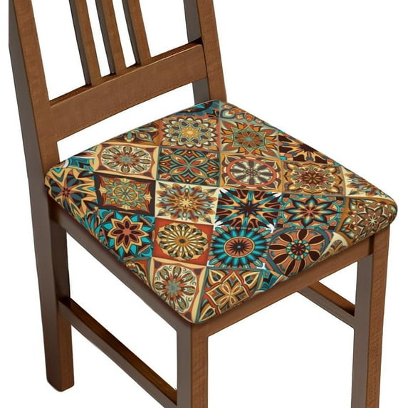 Seat Covers for Dining Room Chairsset of Set of 4, Colorful Vintage Bohemian Boho Mandala Floral Stretch Chair Seat Covers Cushion Slipcovers for Kitchen Office