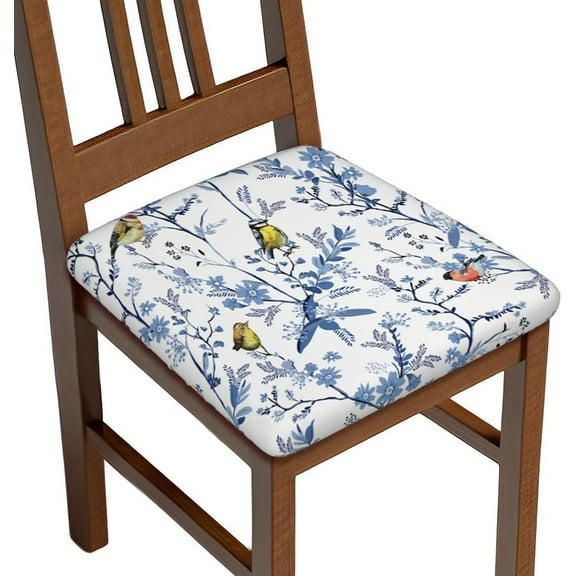 Seat Covers for Dining Room Chairsset of Set of 4, Floral Navy Blue Bird White Spring Flower Stretch Chair Seat Covers Cushion Slipcovers for Kitchen Office