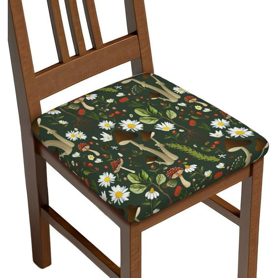 Seat Covers for Dining Room Chairsset of Set of 4, Green Flower Mushroom Daisy Camouflage Floral Stretch Chair Seat Covers Cushion Slipcovers for Kitchen Office