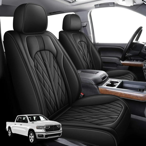 Custom Seat Covers Fit for Dodge RAM 1500 2002-2024 2025: Compatible with RAM 1500 2500 3500 Car Seat Cover Truck Pickup Crew Double Quad Cab (Curved Bench, Full Set, Black)