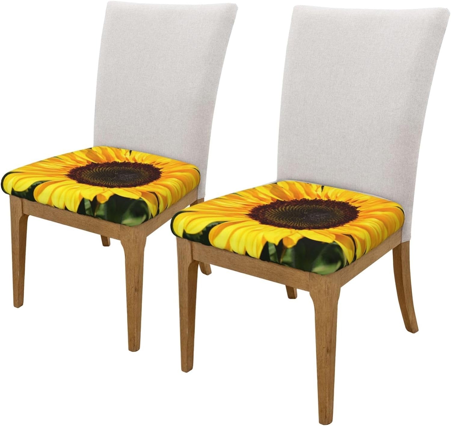 Seat Covers For Dining Room Chairs 2 Pack, Sunflower Farm Print Elastic