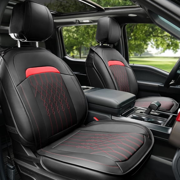Seat Covers Full Set for Ford F150 2009-2025, 5 Seat Full Set Waterproof Seat Cushion, Anti-Slip, Breathable, Compatible with F250/F350/F450 2017-2025, (Black&Red)