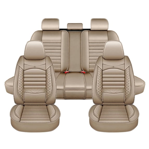 Seat Covers Full Set for Jeep Liberty 2002-2012 Faux Leather Waterproof Comfort Car Seat Covers Lumbar Support Compatible Airbag Beige,Full Set(2 Row 5 Seats)