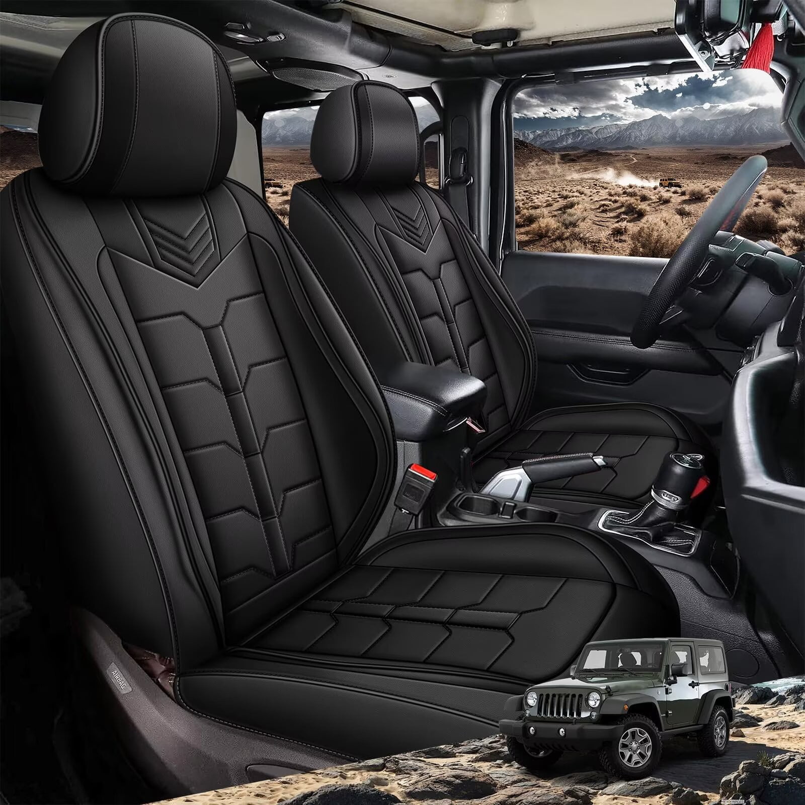 Seat Covers for Jeep Wrangler JL 2018 2019 2020 2021 2022 2023 2024 2025: 4-Door Car Seat Covers Full Set 5 Seat Custom Truck Pickup Waterproof Leather Seat Protector Cushion (Black)
