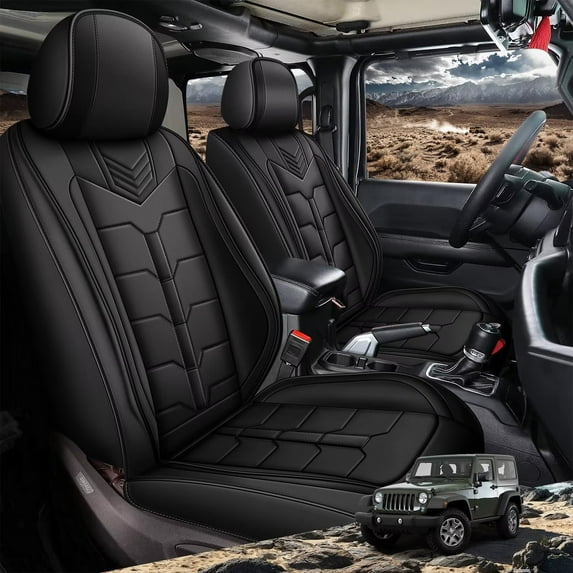 Seat Covers for Jeep Wrangler JL 2018 2019 2020 2021 2022 2023 2024 2025: 4-Door Car Seat Covers Full Set 5 Seat Custom Truck Pickup Waterproof Leather Seat Protector Cushion (Black)