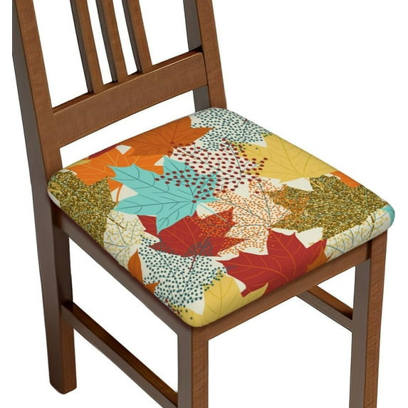 Seat Covers for Dining Room Chairs Set of Set of 6, Colorful Autumn Fall Maple Leaves Stretch Chair Seat Covers Cushion Slipcovers for Kitchen Office