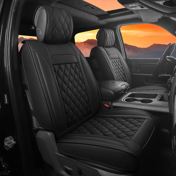 Seat Covers for ,Fit 2009-2025 1500/2500/3500 Pick-up ,Crew,Regular,Quad,Mega Cab, Synthetic Leather Seat Covers(5PCS-Full Set,Black)