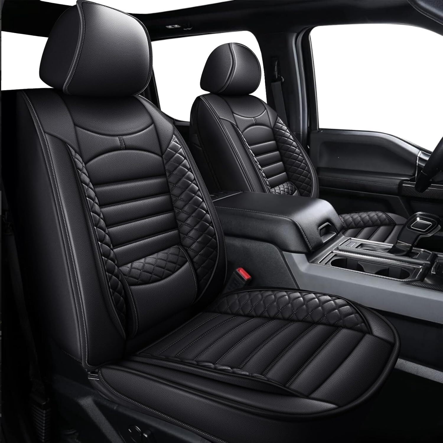 DIKSOAKR Seat Covers for Ford F150 2009-2026 - F250/F350/F450 2017-2026: 5 Seat Full Set Faux Leather Truck Seat Covers Car Cushion (Black)