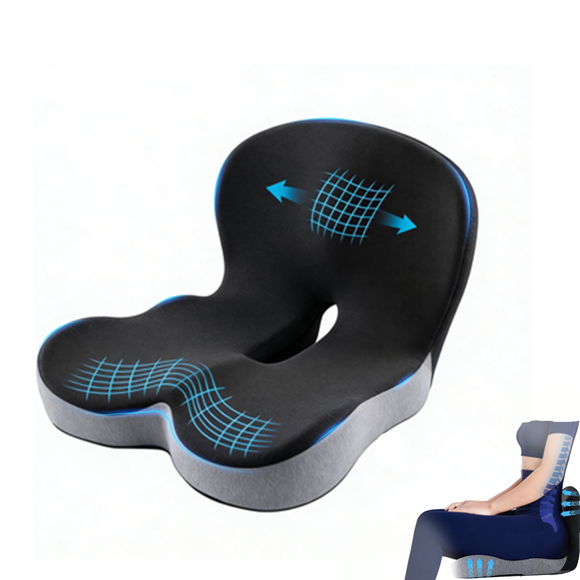 Seat Cushion with Back Support Memory Foam Pads for Truck Driver Office ...