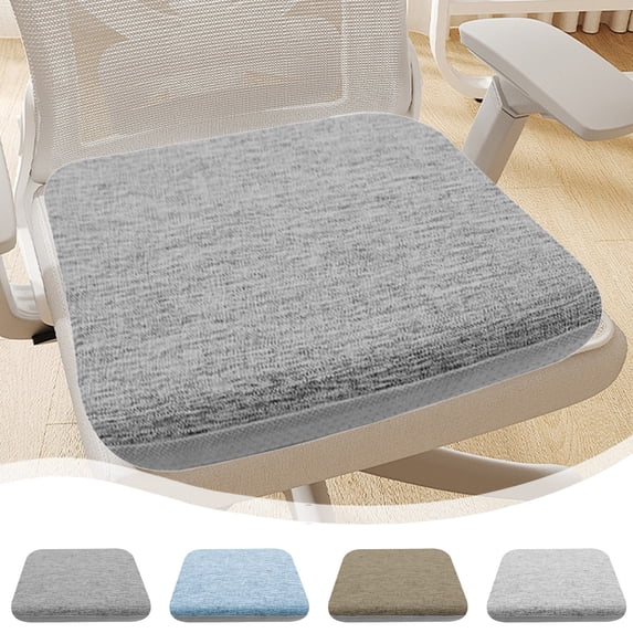 Seat Cushion Chair Pad, Non-slip Linen Foam Cushion for Kitchen Dining Office and Car Chairs, Removable Washable Cover in Light Gray and Sky Blue, Topliu