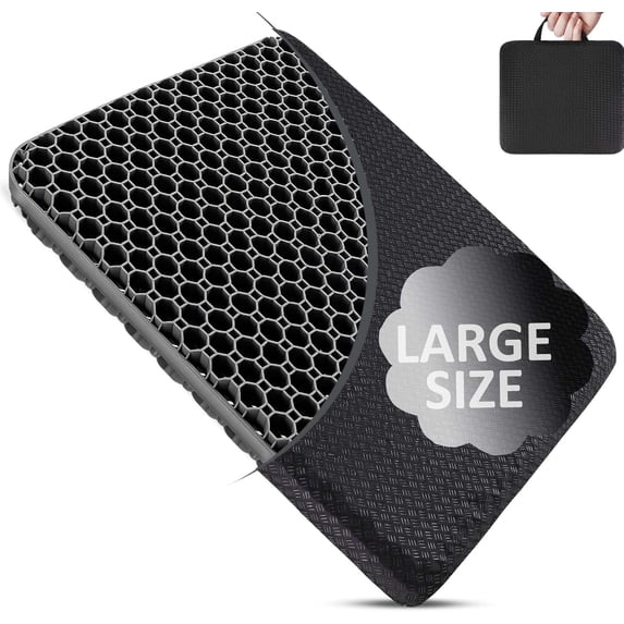 Seat Cushion, Gel Seat Cushion for Long Sitting– Back, Sciatica, Tailbone Pain Relief Pad, 19in Seat Pad for Car, Office Chair, Wheelchair, Soft Support for Long Trips