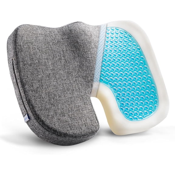 Seat Cushion for Long Sitting Cooling Gel Memory Foam Seat Cushion - Back Sciatica Coccyx Tailbone Pain Relief - for Office Chairs Car Seat Wheelchair Sitting Cushion (Grey)