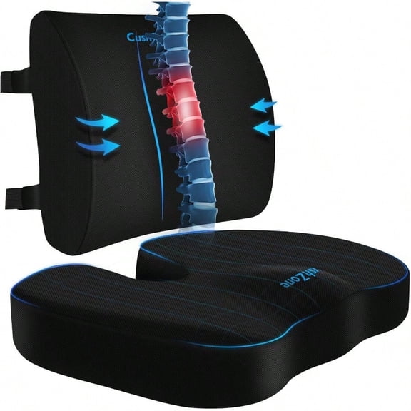 Seat Cushion Lumbar port Pillow with Adjustable Strap-Chair Cushions for Sciatica Pain Relief-with Washable Cover for Car Travel and Wheelchair Black X-Large