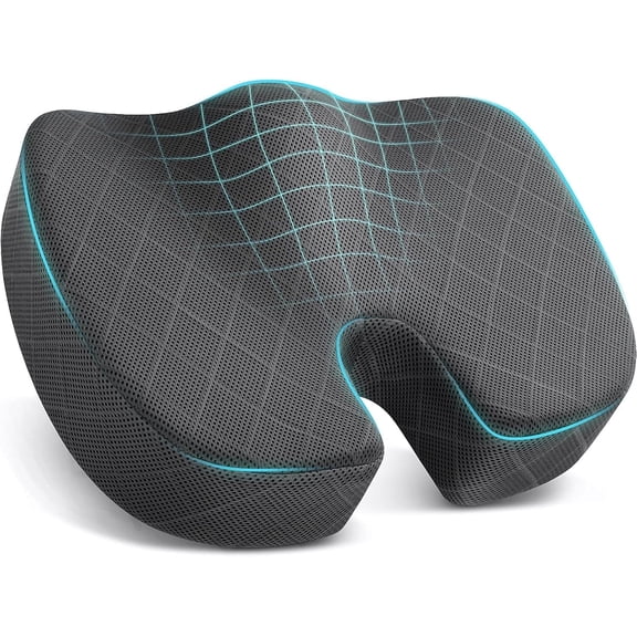 PLERISE Memory Foam Cushion for Office Chair, Sciatica Hip Coccyx Pain Relief, for Car Airplane Bleacher, 1 Pack
