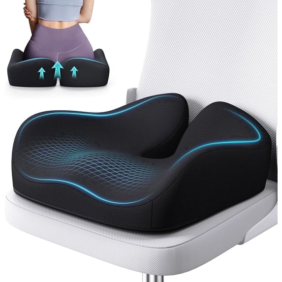 Lolsea Seat Cushion for Office Chair, Memory Foam Office Chair Cushion for Sciatica, Tailbone & Back Pain Relief, Black