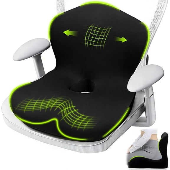 Seat Cushion, Office Chair Cushion, L-Shaped Ergonomic Car Seat Cushions, Memory Foam Chair Cushion, Lumbar Support Pillow for Wheelchair, Car, Home, Office, Desk, Black