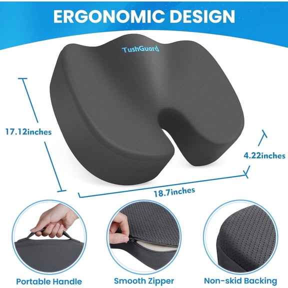 Seat Cushion, Office Chair Cushions, Car Seat Cushion, Non-Slip Sciatica & Back Coccyx Tailbone Pain Relief Chair Pad, Memory Foam Butt Pillow for Computer Desk, Office(Gray, XXL)