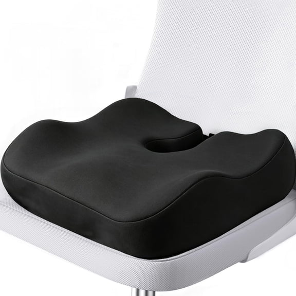Seat Cushion for Sciatica & Tailbone Pain Relief Extra Large Memory Foam Office Chair, Long Sitting Orthopedic Coccyx Support Desk, Car Wheelchair Non-Slip, Breathable Cover (Black)