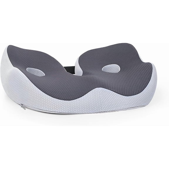 Seat Cushion for Sit Bone and Back Pain Relief, Butt, Tailbone, Hip, Hamstring, Posture Support - Memory Foam Comfort Ischial Tuberosity Pillow (Gray)