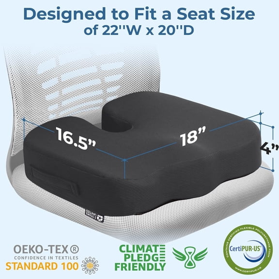 Seat Cushion for Tailbone Pain Relief Large + Standard Memory Foam Lifting Pillow for Coccyx, Hip, Sciatica Wheelchair, Car, Desk, Gaming & Office Chairs, Dark Gray