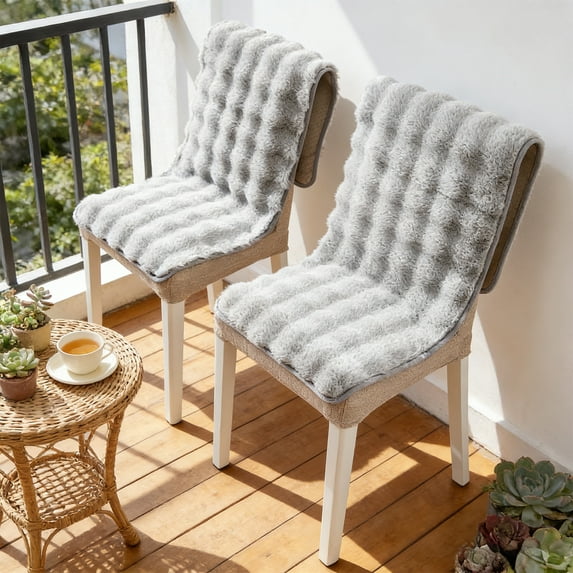Seat Cushion Thickened Plush Seat Cushion with Backrest Non-Slip One-Piece Chair Pad Bench Cushion Stool Cushion for Patio Rocking Chair Indoor Outdoor Use Gray Plush Cushion
