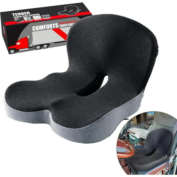 Seat Cushion for Truck Driver, Memory Foam Seat Cushion with Adjustable Strap, Semi Truck Driver Seat Cushion for Long Sitting Back Support & Sciatica Pain Relief, Semi Truck Accessories