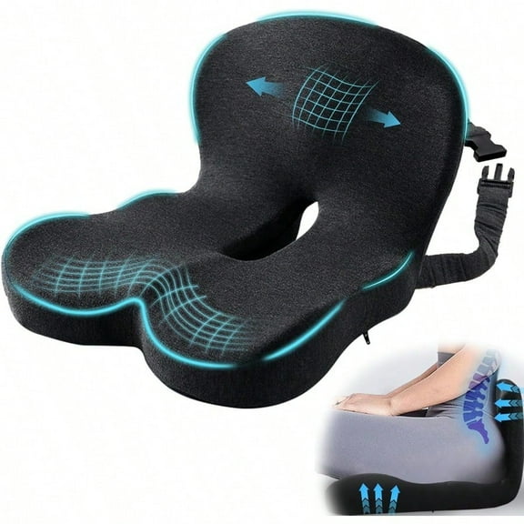 Seat Cushion for Truck Driver Memory Foam Truck Seat Cushion with Adjustable Strap Ergonomic Back port Sciatica Relief for Long Drives Semi Truck Accories Dark Gray