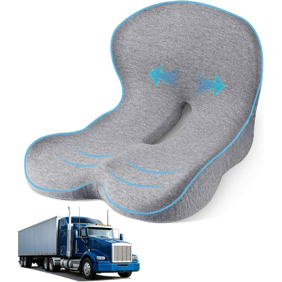 Seat Cushion for Truck Driver, Memory Foam Truck Seat Cushion with L-Shaped Ergonomic Design, Lumbar Support Pillow & Tailbone Pain Relief for Long Driving, Semi Truck Accessories