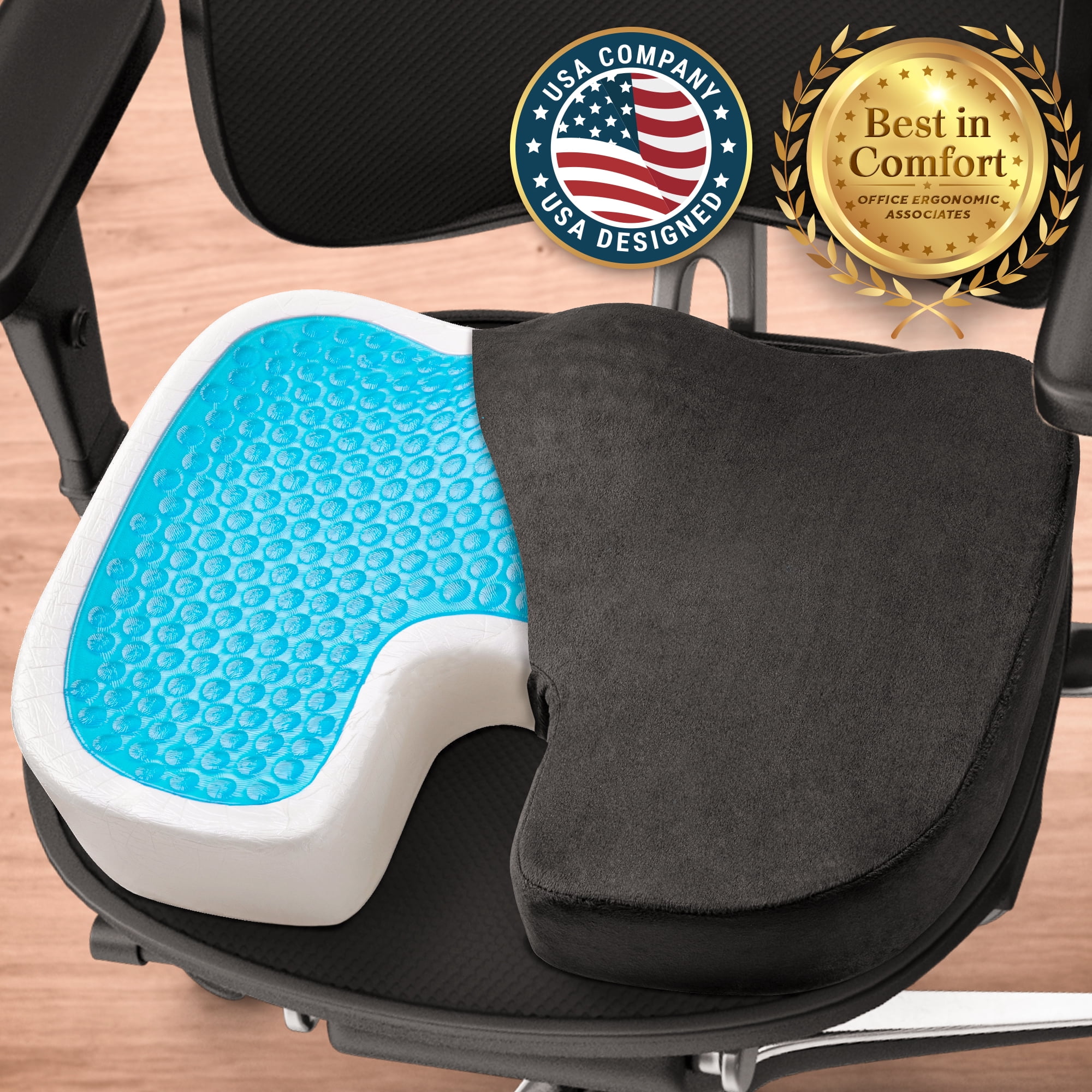 Cylen Home Office Seat Cushion - Comfort Memory Foam Chair Cushion with Cooling Gel Infused for Tailbone, Coccyx, Back & Sciatica Pain Relief (Grey)