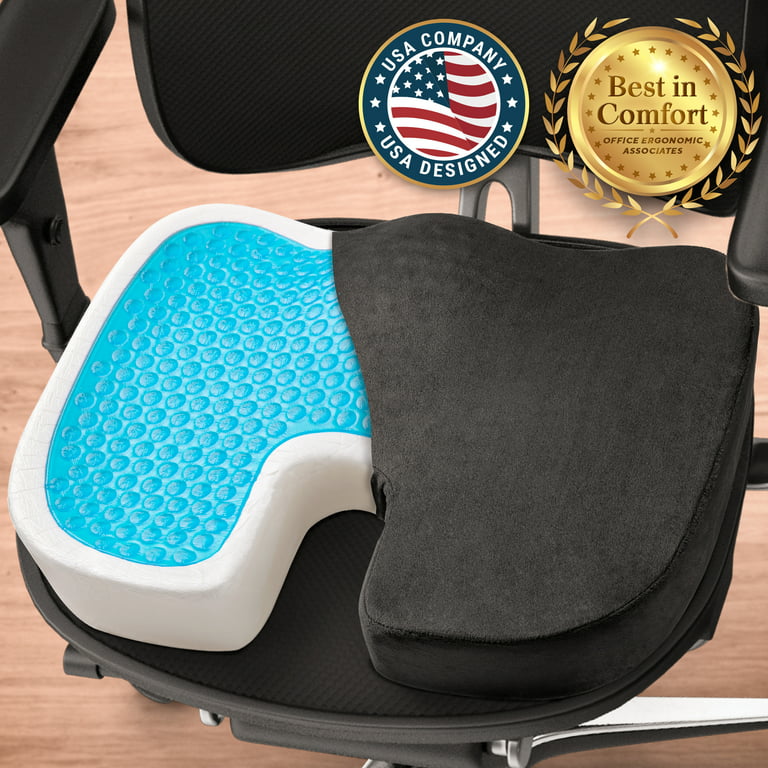 Seat Cushion W/ Cooling Gel for Tailbone Pain Relief (Black