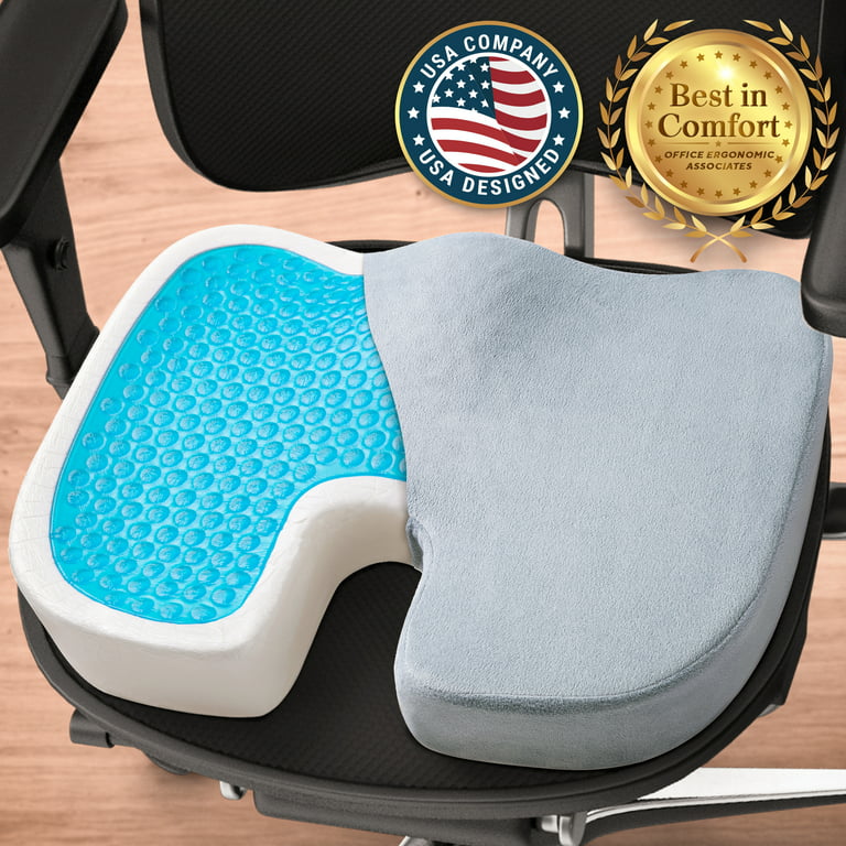 Seat Cushion W/ Cooling Gel for Tailbone Pain Relief (Black), Memory Foam Office  Chair by Cozlow 