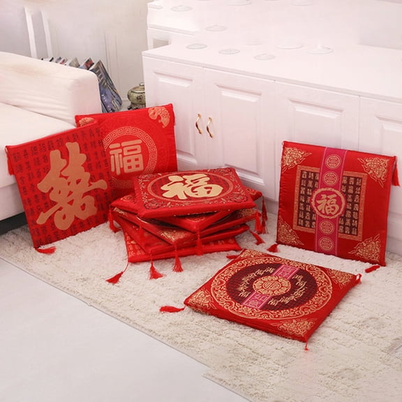 Seat Cushion Washable Tassel Design Chinese Style EmbroideRed Pain Relief Bay Window Cushion Photo Props Beige Satin