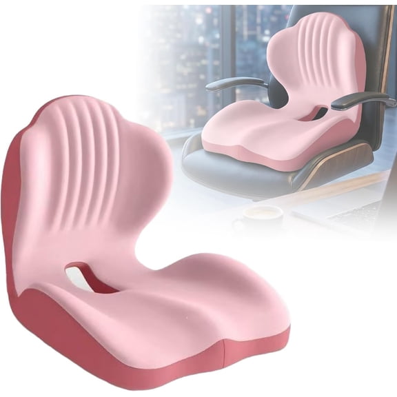 Seat Cushion and Backrest, Memory Foam L-Shaped Lumbar Support with Hollow Tailbone Vent – Non-Slip, Washable Cover for Office & Car
