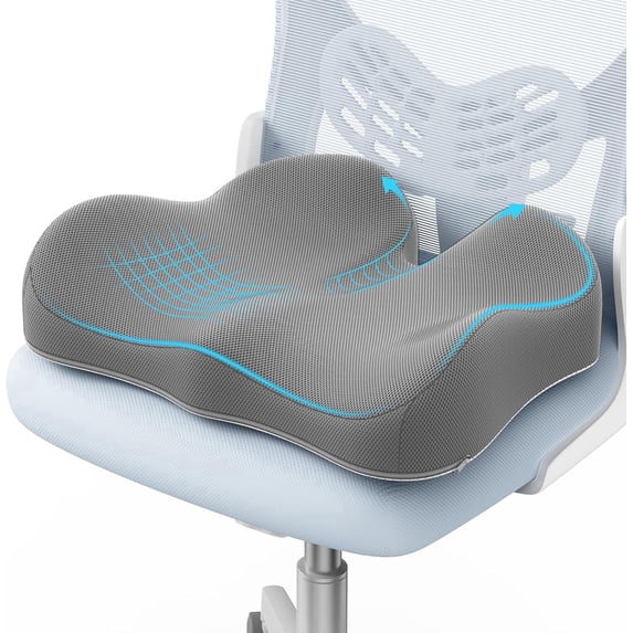 Lolsea Seat Cushion, Memory Foam Office Chair Cushion, Ergonomic Seat Cushion for Sciatica, Tailbone, Gray