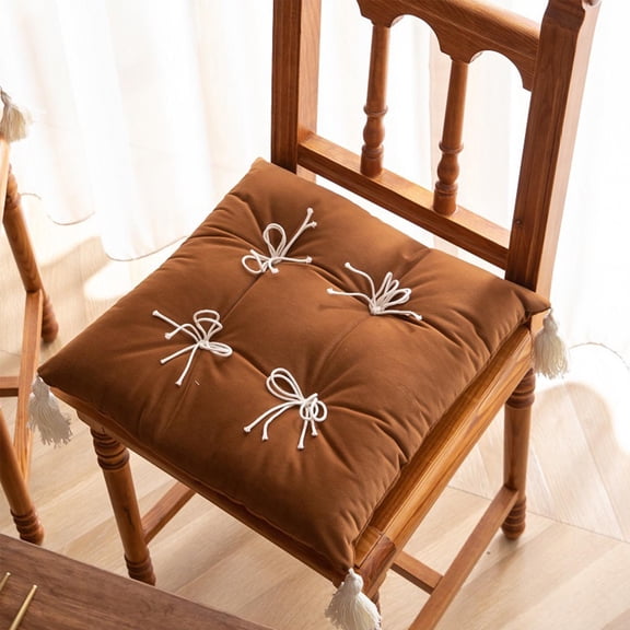 Seat Cushion With tassels and bows Square Chair Pads for Kitchen Dining Chairs, 17*17" Soft Comfort Velvet Chair Mat Pillow Cushions with Ties for Office Desk Living Room Tatami