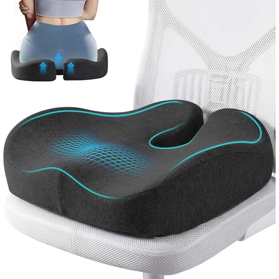 Seat Cushions for Office Chairs & Hip Pain Relief, Extra-Dense Coccyx Cushion with Sciatica Support, Ergonomic Design for Desk Chair, Car, Wheelchair, All-Day Comfort (Black)