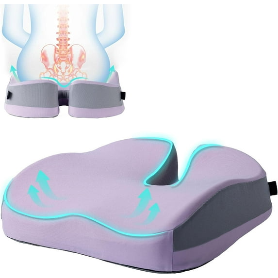 Seat Cushions for Office Chairs Wheelchair Cushion for Long Sitting Back Pain,Memory Foam Seat Car Computer Desk Chair Cushion,Coccyx Cushion for Tailbone Pain Relief Office Chair Butt Pillow Purple
